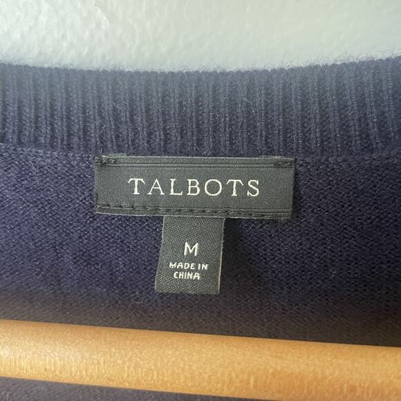 Talbots Sweater Womens Size Medium Navy Lambs Wool Blend Pullover Joyful - Picture 3 of 5